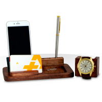 خرید پستی ست رومیزی چوبی جا موبایلی و ساعت اصل